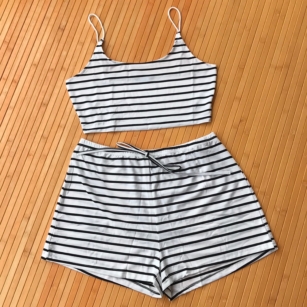 NWT Striped Crop Cami Top & Tie Waist Shorts Set - Picture 2 of 10